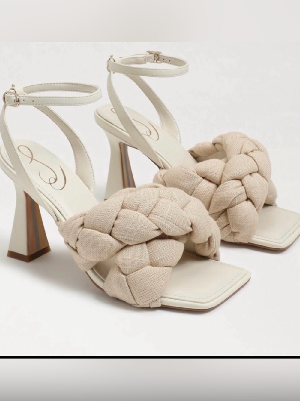 Sam Edelman Beige Braided Strap Block Heel Sandals Sand Linen Lea